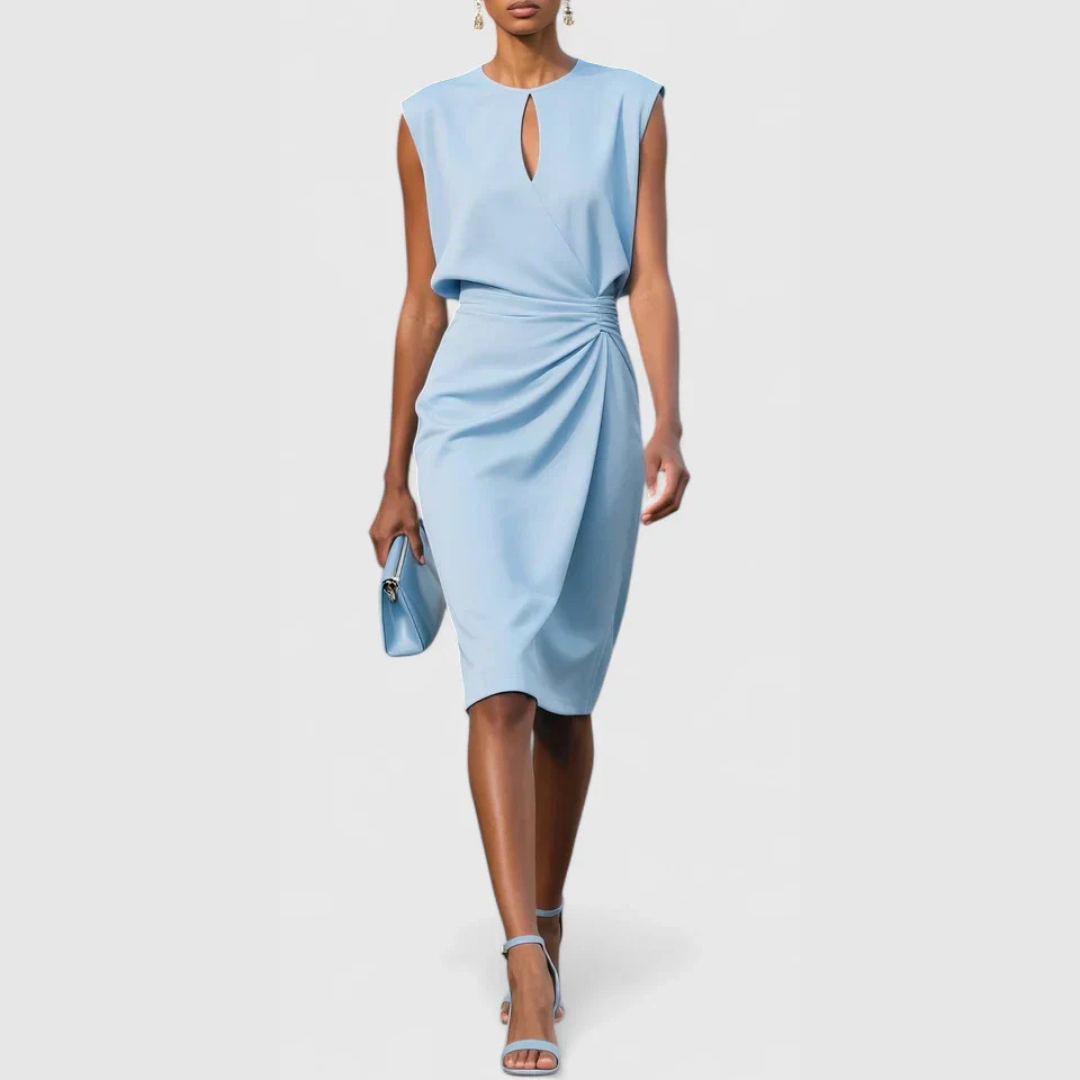 Damen Ärmelloses Gerafftes Midi-Kleid - Eveloria