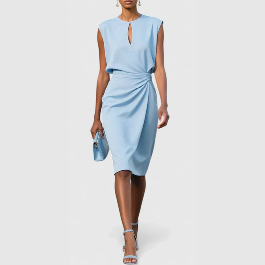 Damen Ärmelloses Gerafftes Midi-Kleid - Eveloria