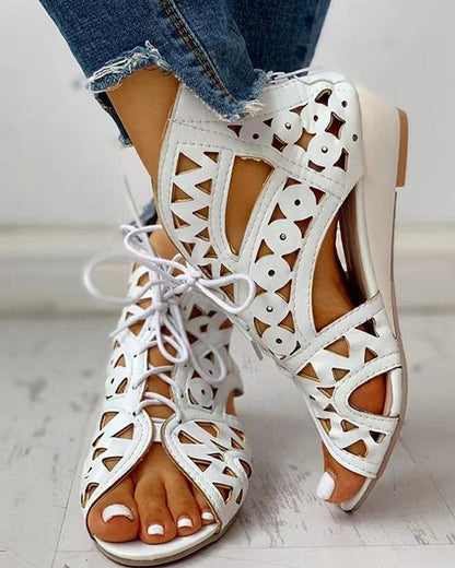 Eveloria Damen Flache Sandalen Ethnischer Stil Leder Schwarz - Eveloria