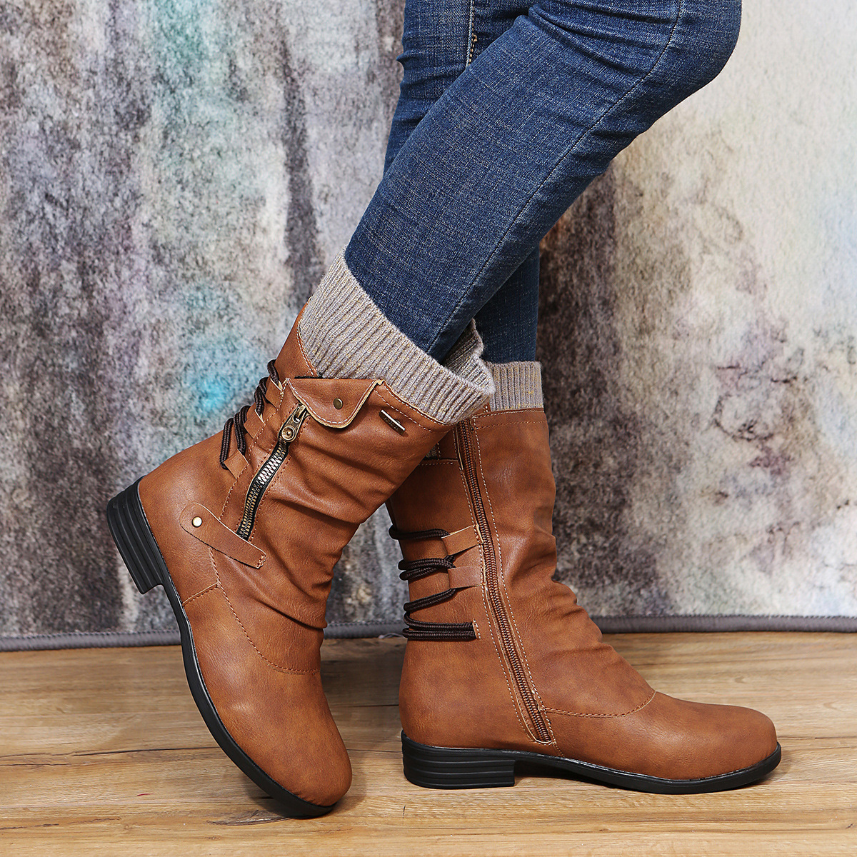 Damen Winterstiefel Seitlich Reißverschluss Warm