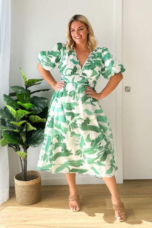 Eveloria Damen Maxi Kleid Puffärmel mit Liebe-Print