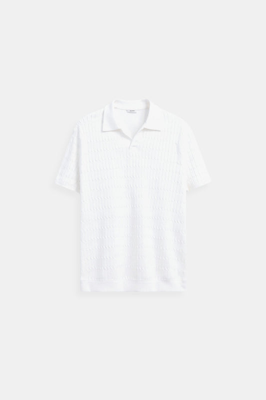 Weißes Herren Poloshirt Strick Strukturmuster - Norvielle