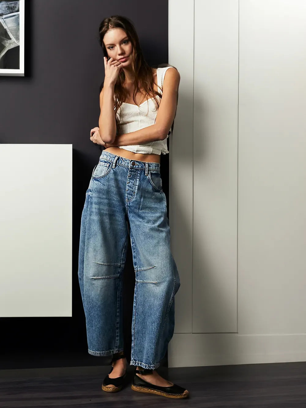 Damen Weite Jeans mit Nahtdetails - Eveloria