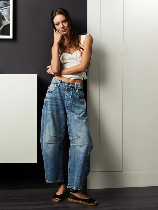 Damen Weite Jeans mit Nahtdetails - Eveloria