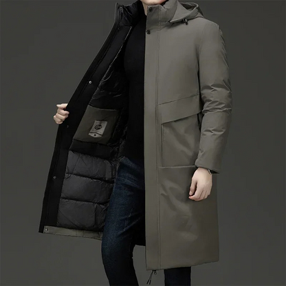 Herren Steppmantel Lang mit Kapuze Winter - Eveloria
