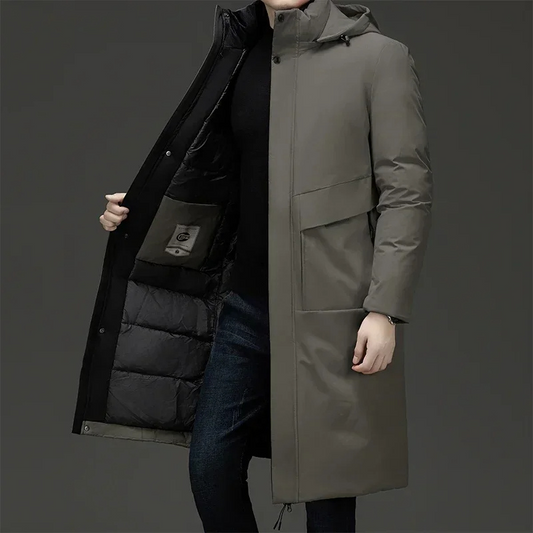 Herren Steppmantel Lang mit Kapuze Winter - Eveloria