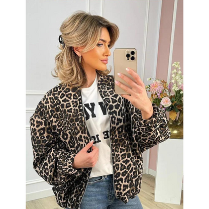 Eveloria Damen Bomberjacke Leopardenmuster