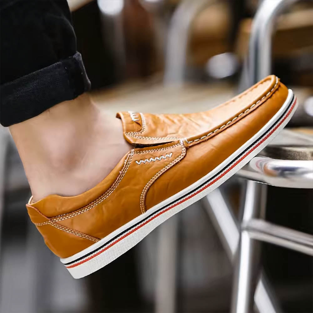 Herren Moc Toe Loafers Kontrastnähte Braun - Eveloria