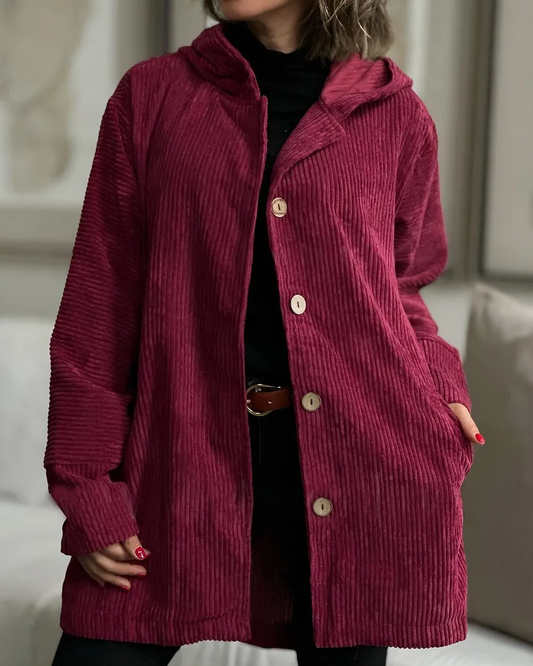 Damen Cordjacke mit Kapuze Freizeit Schwarz - Eveloria