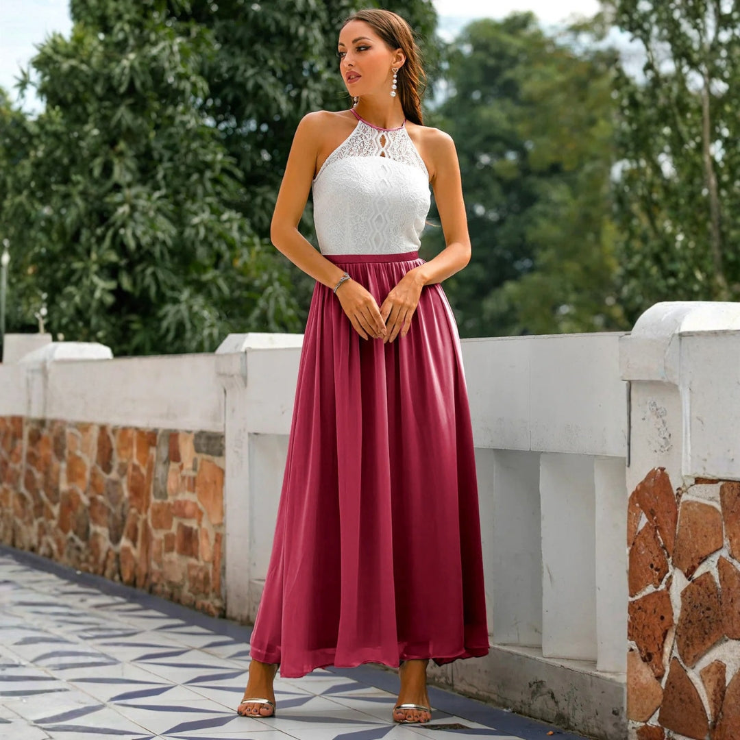 Damen Neckholder Maxikleid Hochzeitsgast Kleid