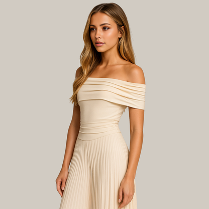 Damen Hochzeitsgastkleid Gefaltet Maxikleid