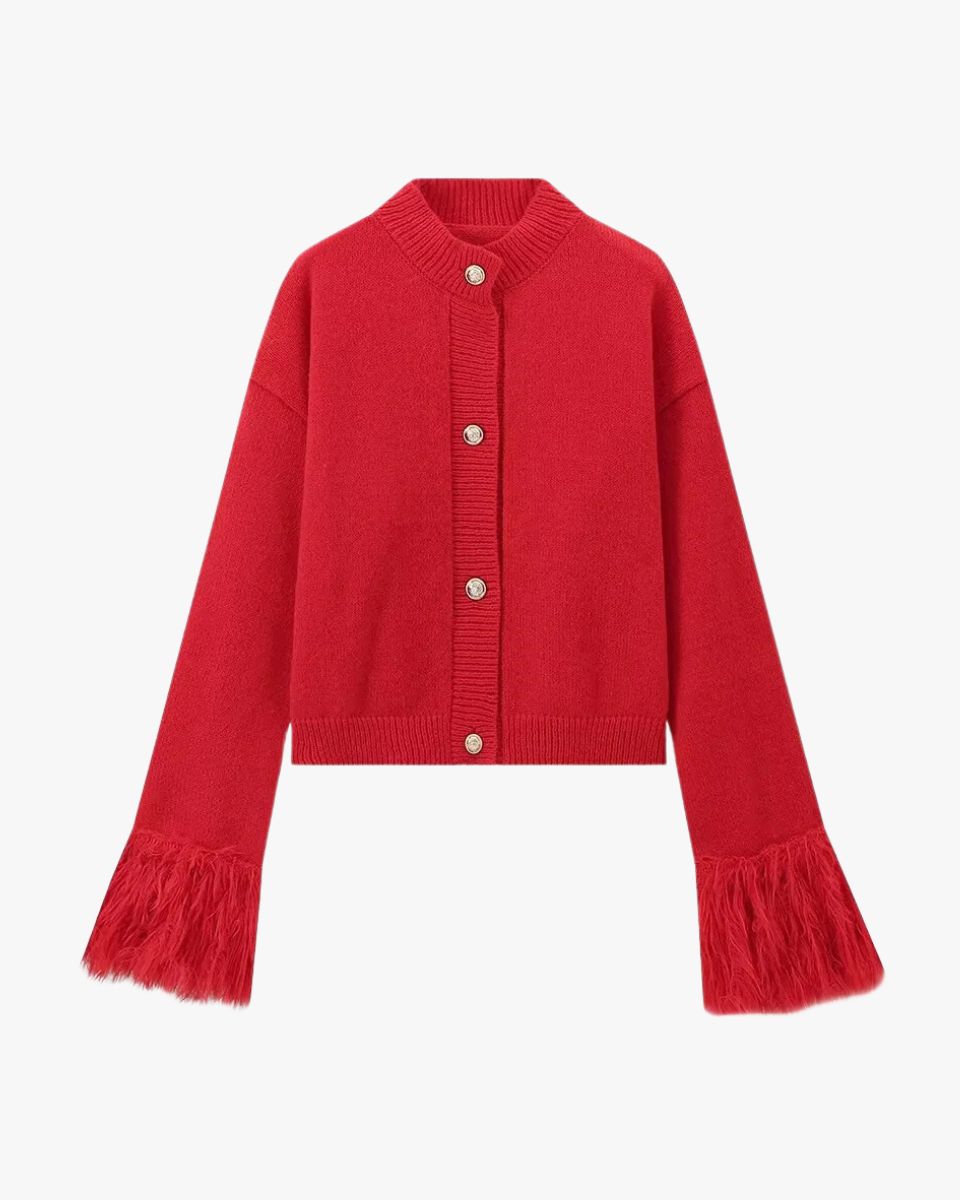 Damen Strickjacke Knöpfe Federärmel - Norvielle