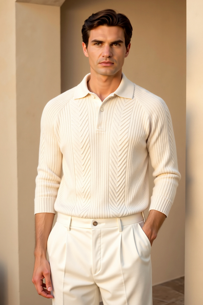Klassischer Zopfstrick Pullover Damen Polokragen