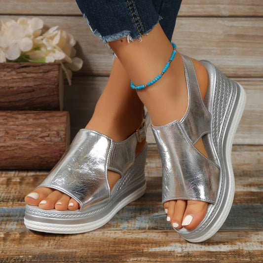 Damen Metallische Plattform Komfort Sandalen - Eveloria