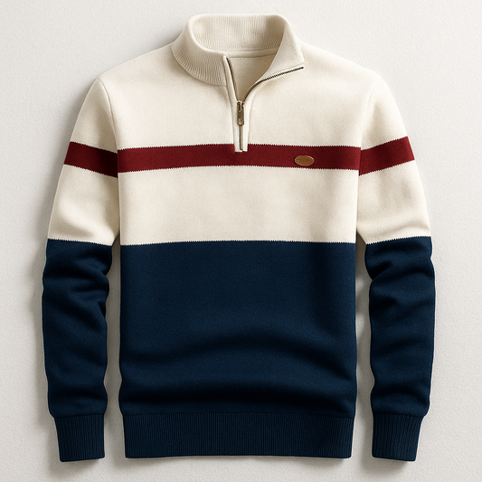 Herren Halbzippullover Blockstreifen-Design Warm Beige - Eveloria