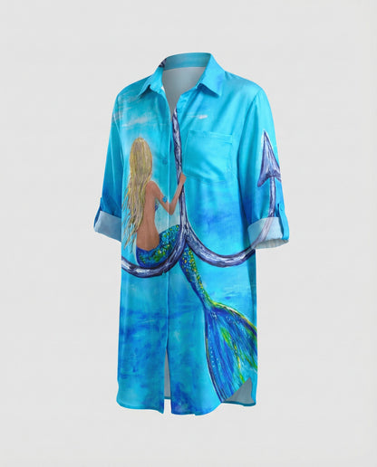 Damen Strandbluse Langarm Leicht