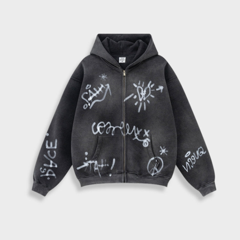 Damen Hoodie Oversize Graffiti Print Y2K Stil