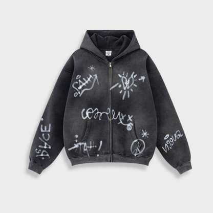 Damen Hoodie Oversize Graffiti Print Y2K Stil