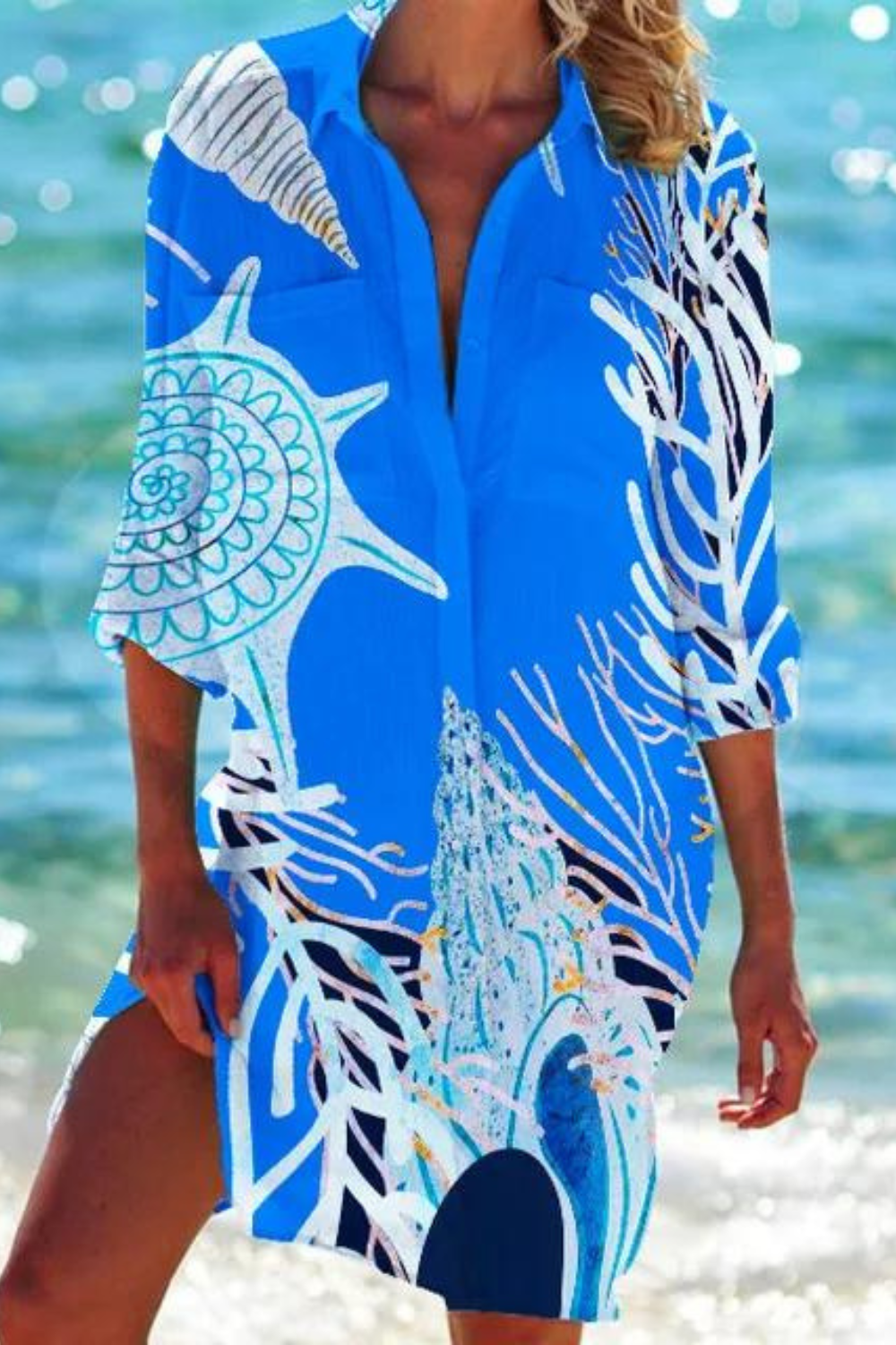 Eveloria Damen Strandbluse Meeresmotiv Lang - Eveloria