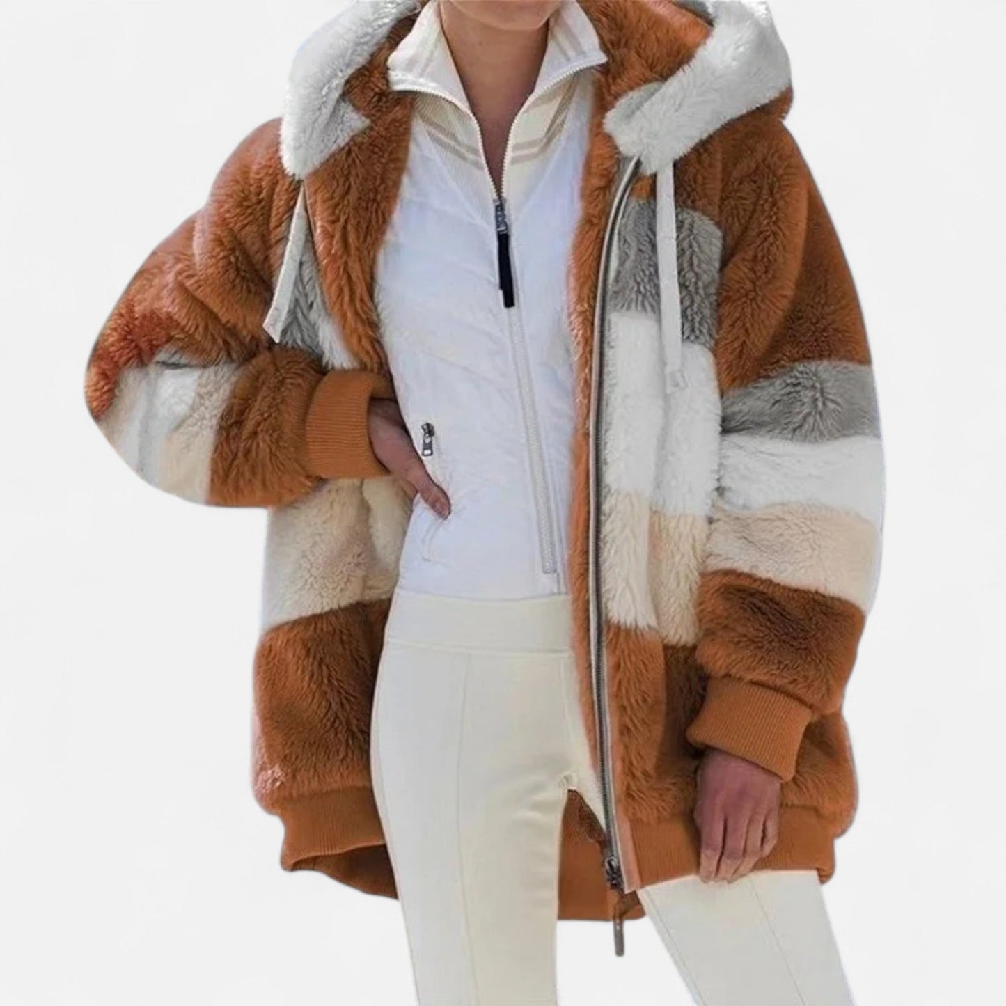 Damen Oversized Jacke mit Kapuze Gestreift