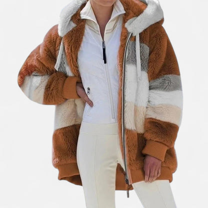 Damen Oversized Jacke mit Kapuze Gestreift