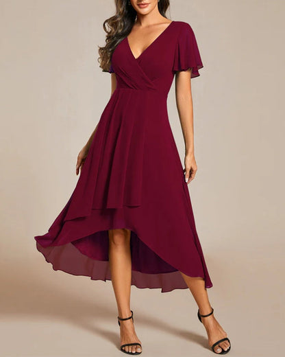 Eveloria Damenkleid V-Ausschnitt Rüschenärmel