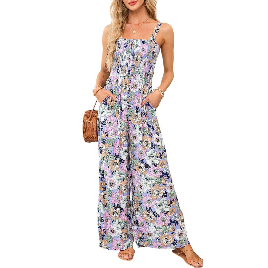 Damen Jumpsuit Blumenmuster Weites Bein Elegante Farbe - Eveloria