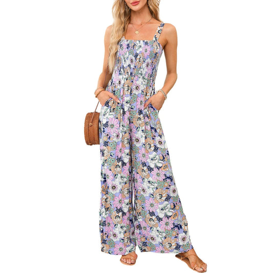 Damen Jumpsuit Blumenmuster Weites Bein Elegante Farbe - Eveloria