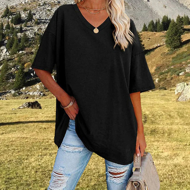 Eveloria Damen V-Ausschnitt T-Shirt Leicht Lockeres Baumwolle Weiß - Eveloria