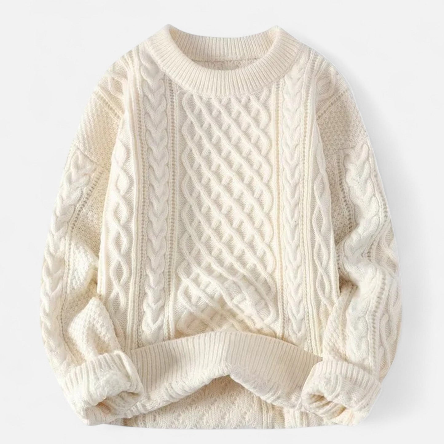 Herren Pullover Strukturiertes Zopfmuster Klassisch Warm Beige