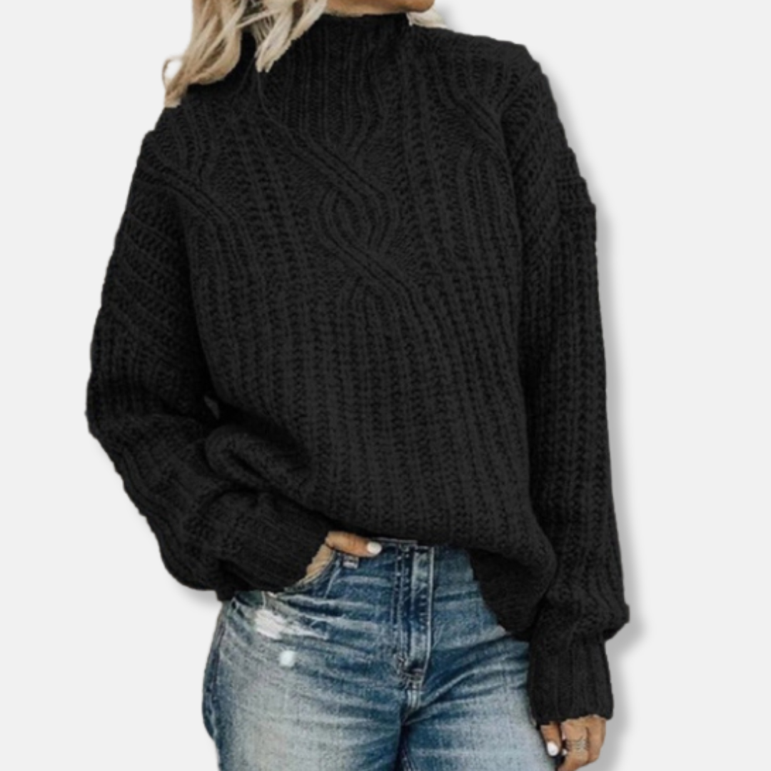Eveloria Damen Pullover Sweatshirt Wolle Kabelstrick Hoher Kragen - Eveloria
