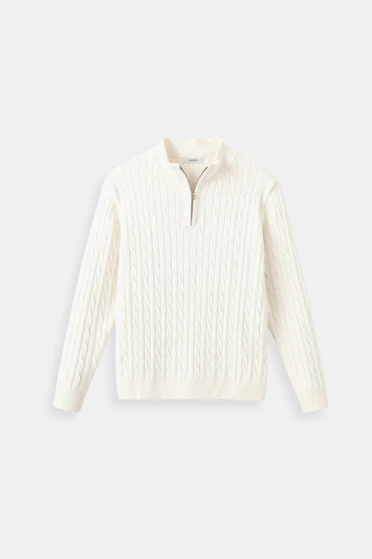 Eleganter Damen Zopfstrick Pullover Mit Reißverschluss