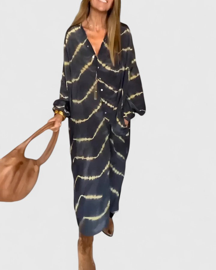 Damen Batik Hemdblusenkleid - Eveloria