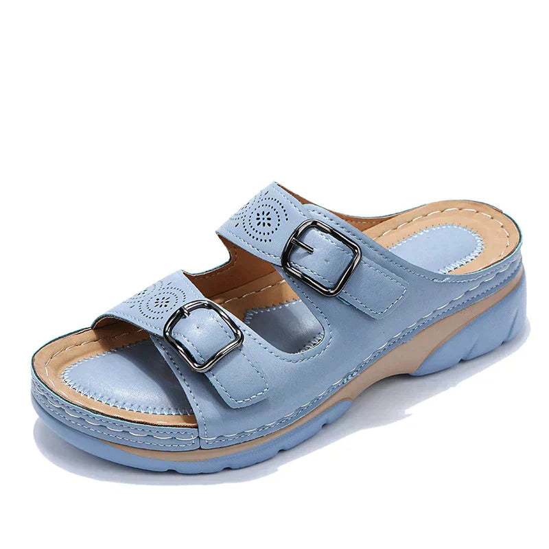 Damen Plateausandalen Doppelriemen Verstellbar