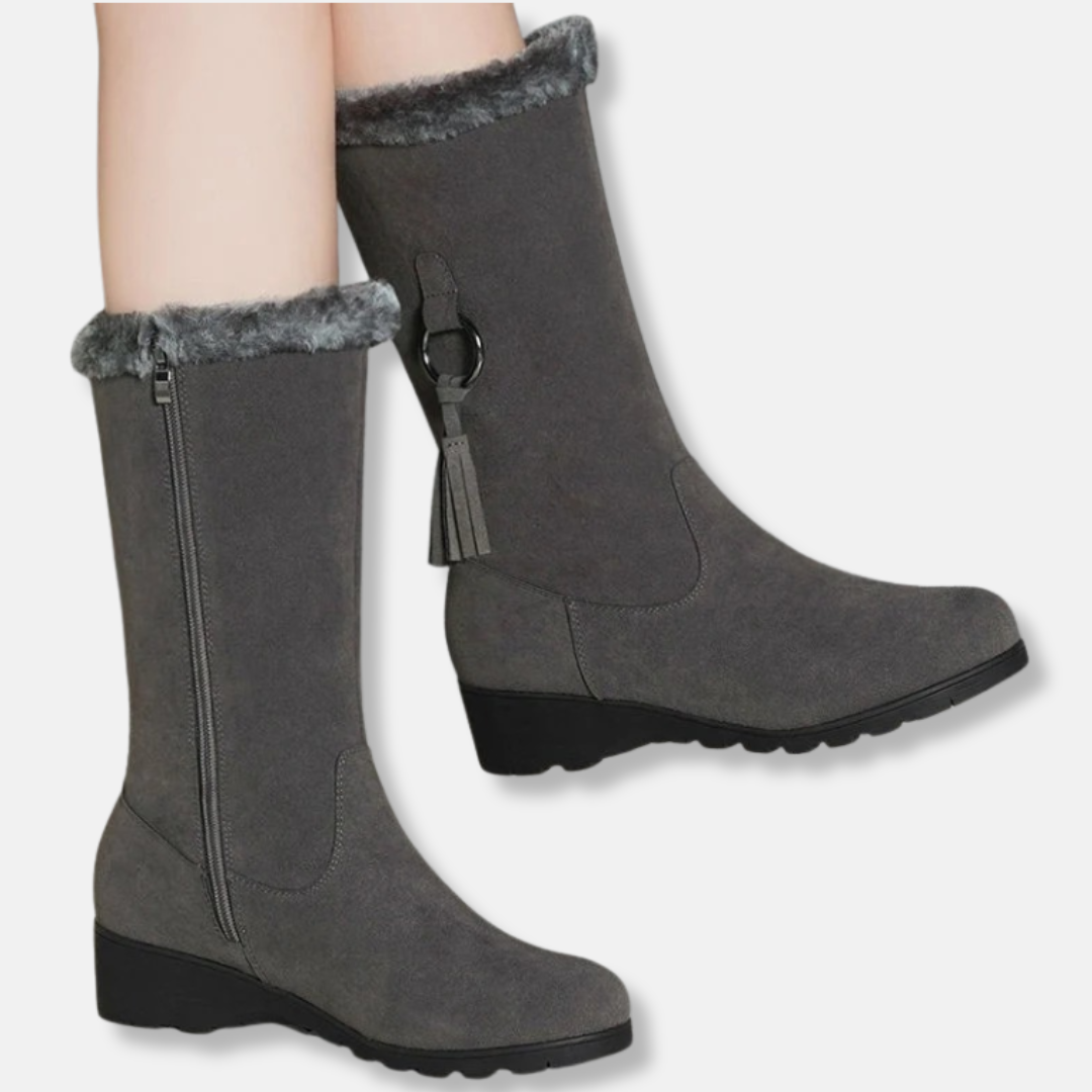 Eveloria Damen Mittelknöchel Stiefel Niedriger Keilabsatz - Eveloria
