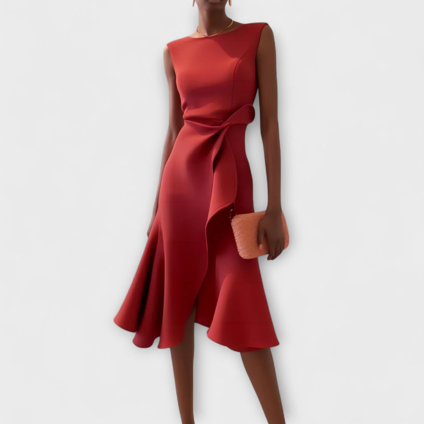 Damen Midikleid Asymmetrisch Drapiert Schwarz - Eveloria