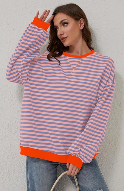 Eveloria Damen Übergroßer Pullover Gestreift Gemütlich