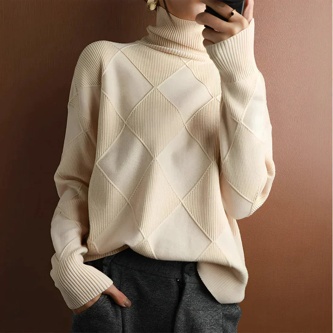Eveloria Damen Pullover Wollmischung Oversized Rippstrick Grau - Eveloria
