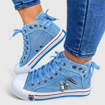 Damen Sneaker Hochgeschnittene Denim Schuhe Blau - Eveloria