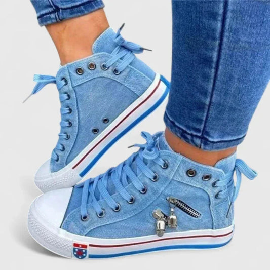 Damen Sneaker Hochgeschnittene Denim Schuhe Blau - Eveloria