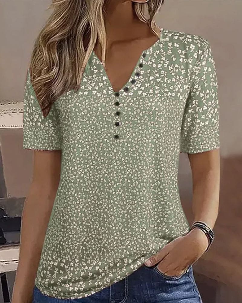 Damen Bluse Blumenmuster V-Ausschnitt - Eveloria