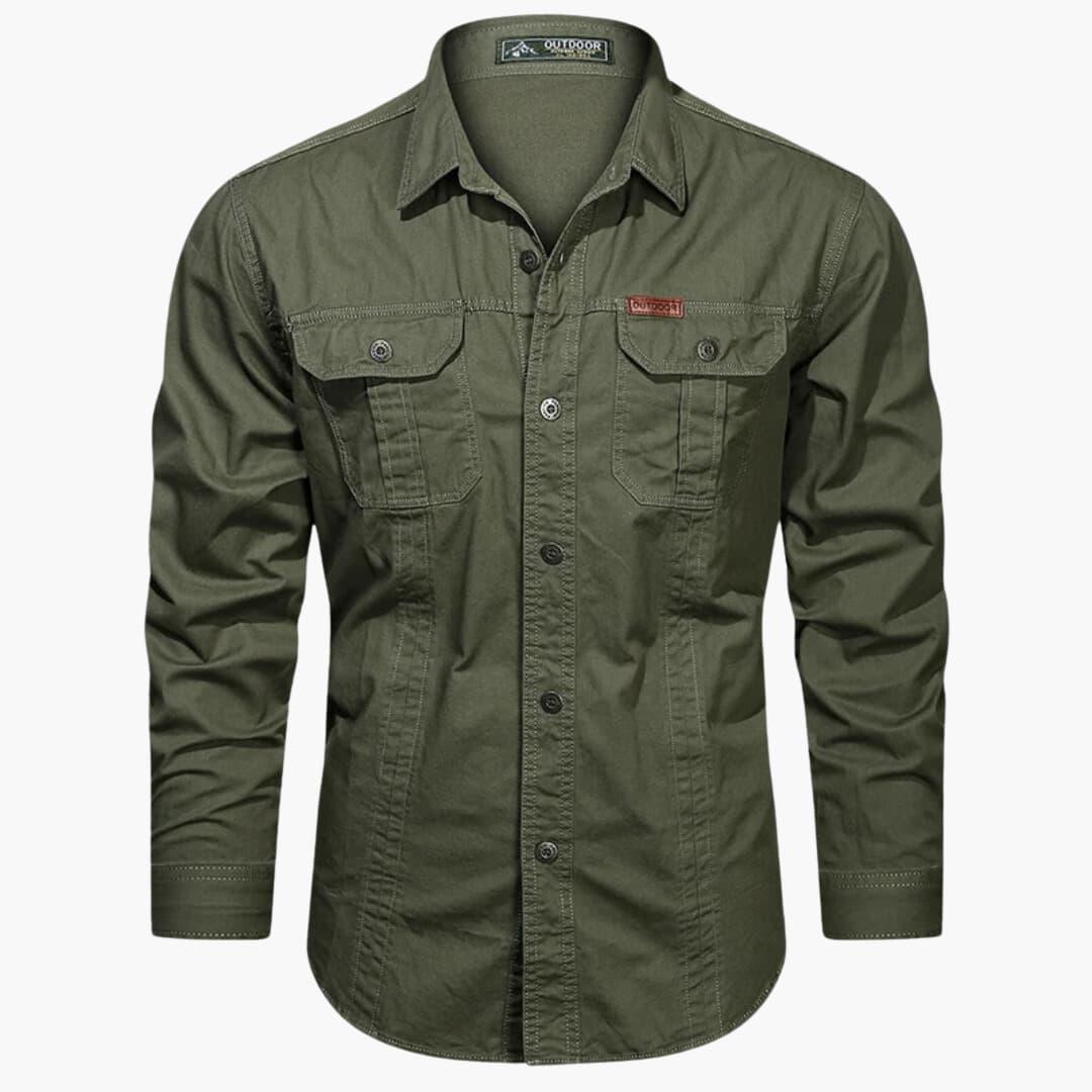 Herren Langarmhemd Cargo Baumwolle Beige
