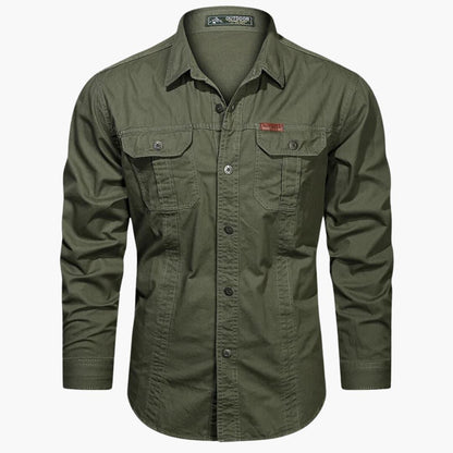 Herren Langarmhemd Cargo Baumwolle Beige