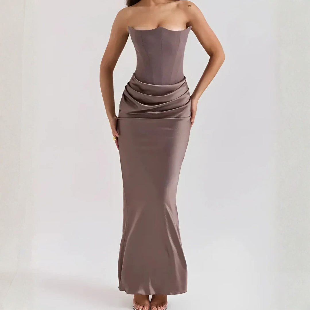 Damen Hochzeitsgastkleid Drapiertes Maxikleid - Eveloria