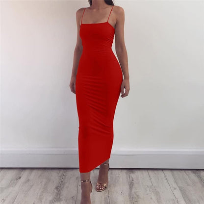 Eveloria Damen Bodycon Kleid Spaghettiträger Midi Länge Elegant