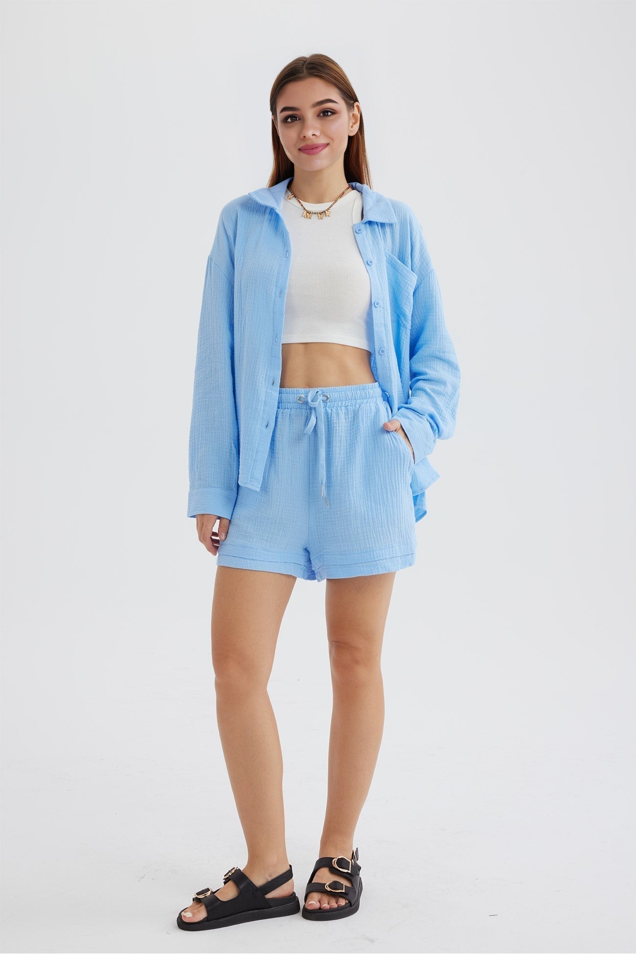 Eveloria Damen Langarmshirt und Shorts Siena