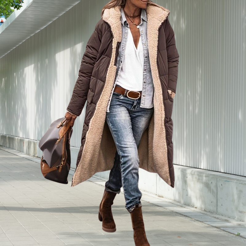 Damen Winterjacke Lang Gefüttert Schwarz - Eveloria