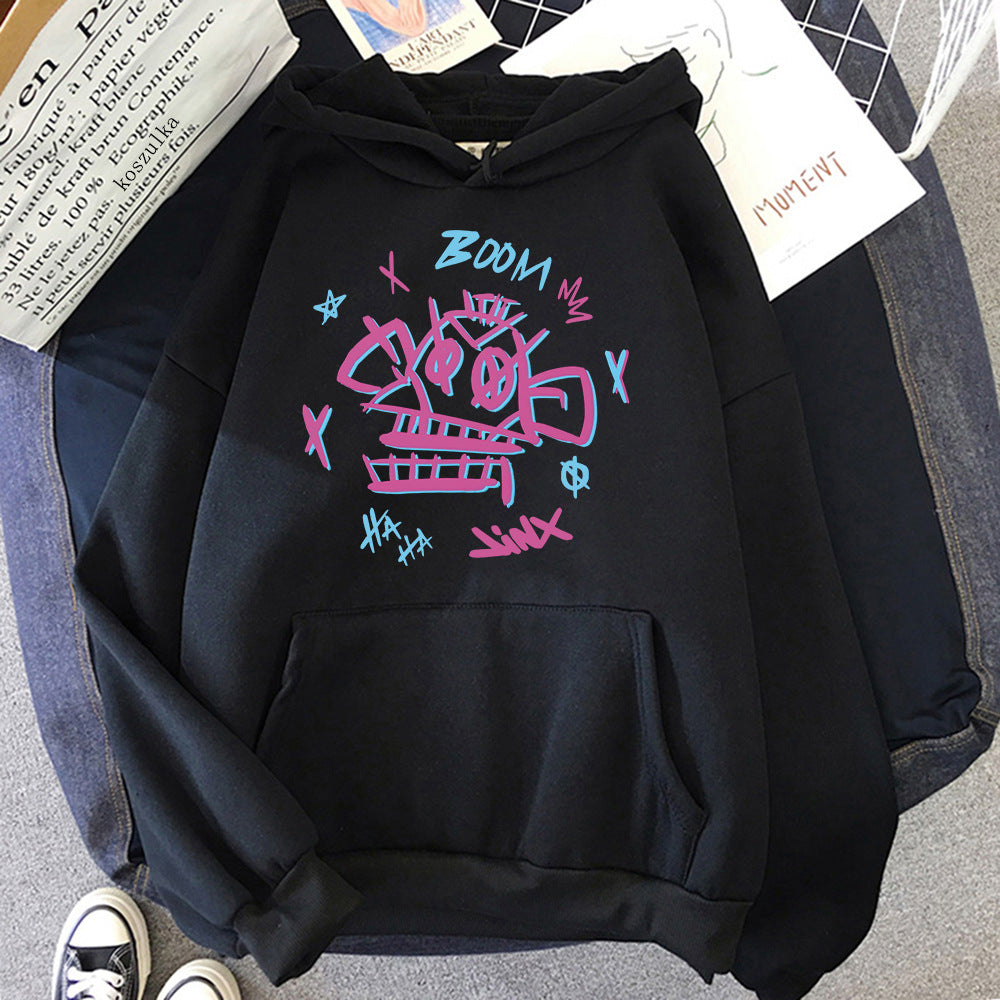 Eveloria Damen Hoodie Harajuku Stil Jinx Ekko Schwarz - Eveloria