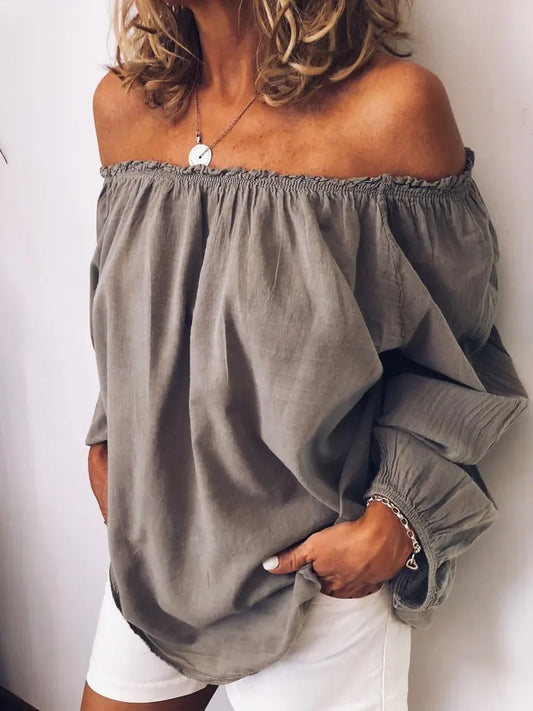 Damen Off Shoulder Bluse Elegante Ballonärmel - Eveloria