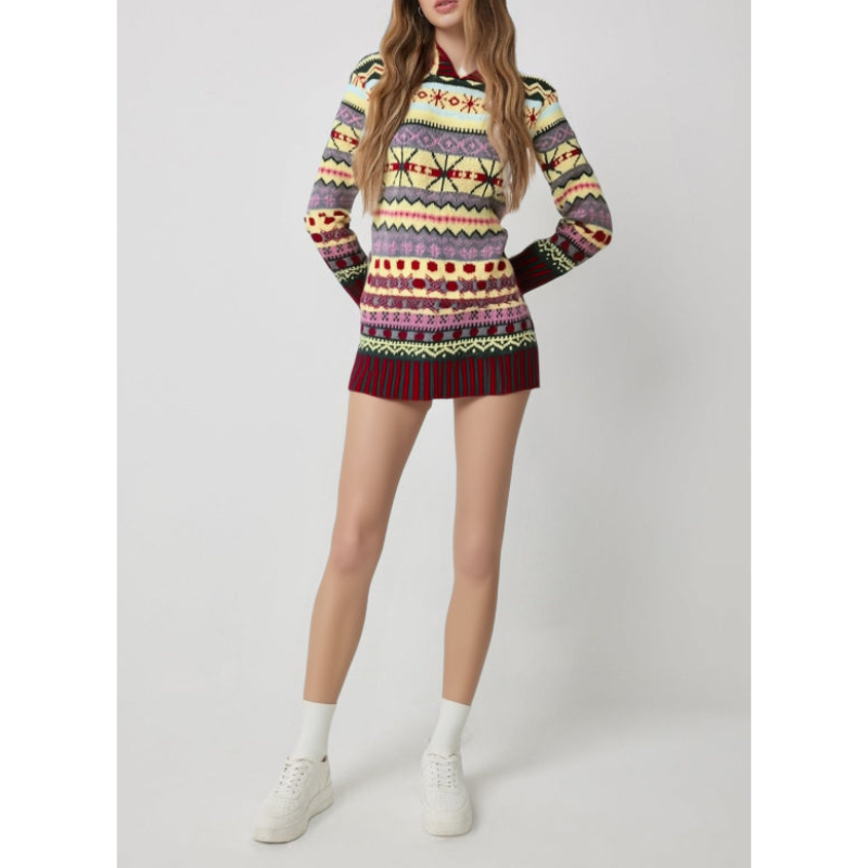Eveloria Damen Norweger Strickpullover Mini